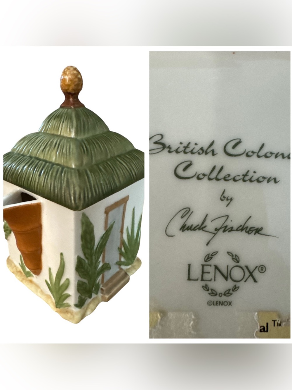 🤎VTG Lenox Green Brown Ceramic Creamer Container British Colonial Collection